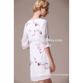 Nova moda elegante vestido de damasco floral vestido floral vestido de noite de manga curta